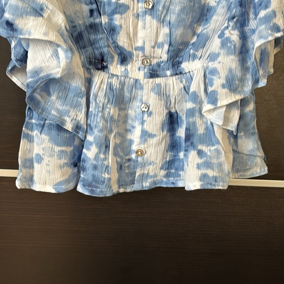 Justice Girls Blue and White Short Sleeve Ruffle Detailing Top - Picture 5 of 12